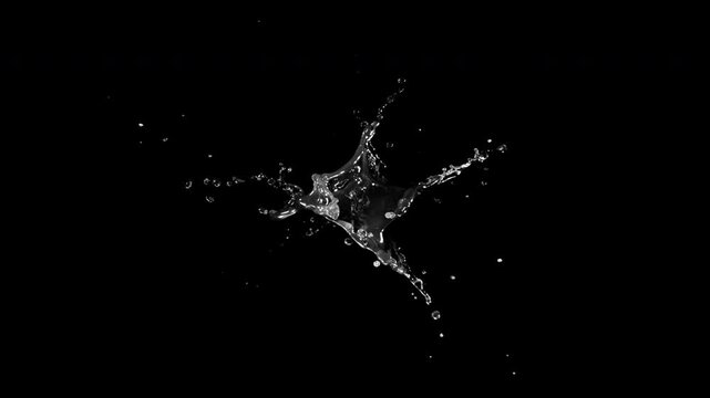 Super Slow Motion of Splashing Water Isolated on Black Background . Filmed on High Speed Cinematic Camera at 1000 FPS