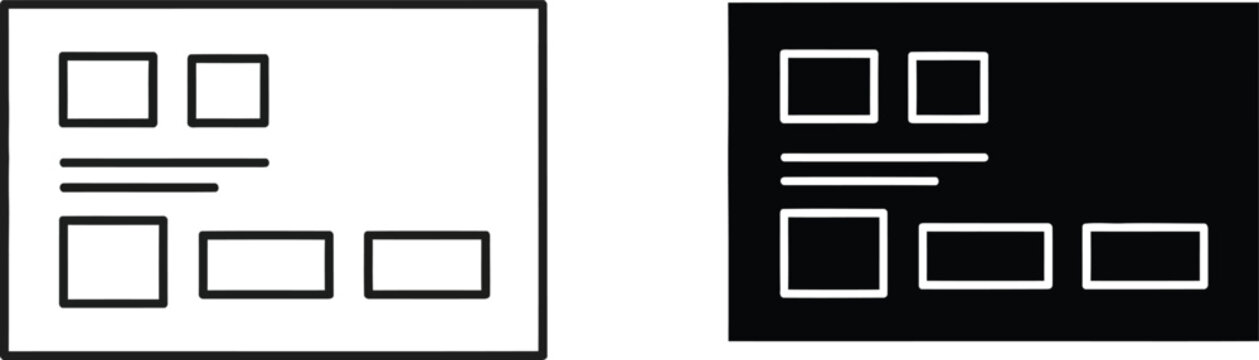 Two empty picture frames on a wall with three below Vector