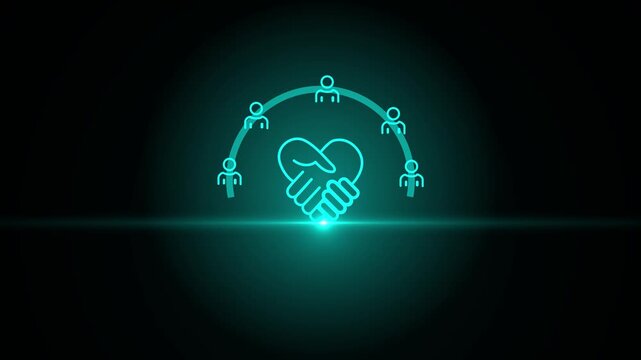Empathy in light effect and love leadership concept. Holding a glowing icon of trust, representing empathy, emotional intelligence and trust in workplace leadership and team collaboration. 4k video