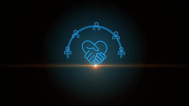 Empathy in light effect and love leadership concept. Holding a glowing icon of trust, representing empathy, emotional intelligence and trust in workplace leadership and team collaboration. 4k video