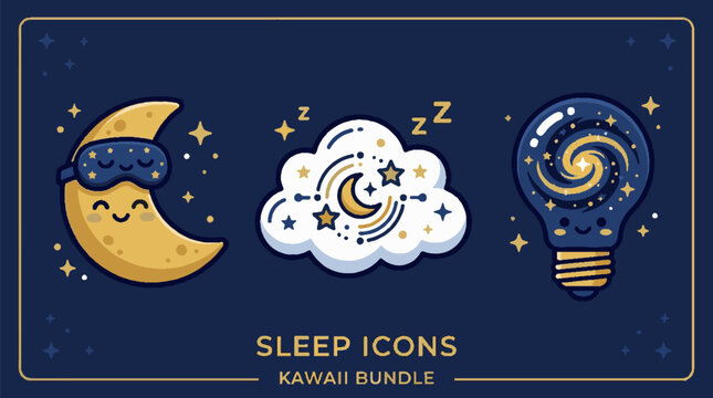 Sleep icons kawaii dream symbols.