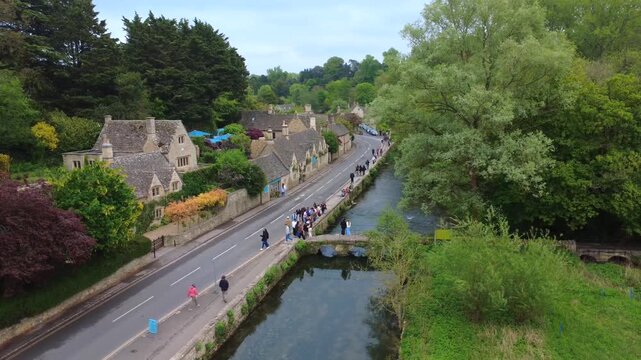 Bibury Stream and Cottages Cotswolds England 4K