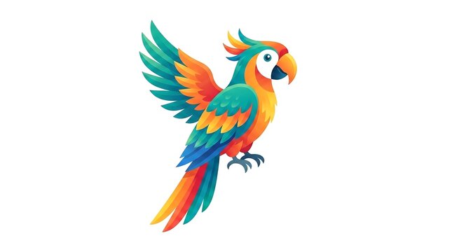 Colorful Parrot Illustration with Vibrant Feathers and White Background.