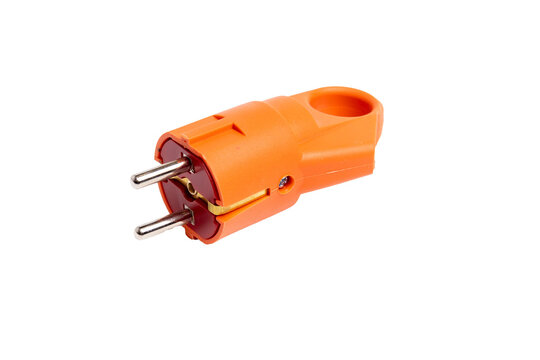 Orange power plug schuko type electrical connector
