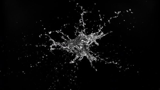 Super Slow Motion of Splashing Water Isolated on Black Background . Filmed on High Speed Cinematic Camera at 1000 FPS