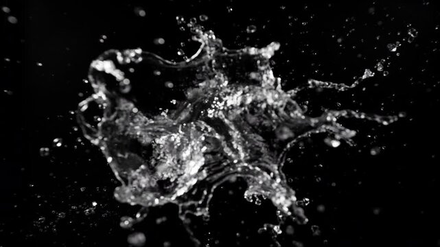 Super Slow Motion of Splashing Water Isolated on Black Background . Filmed on High Speed Cinematic Camera at 1000 FPS