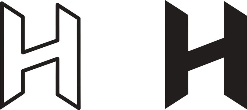 Number four and letter h icons set on plain background Vector