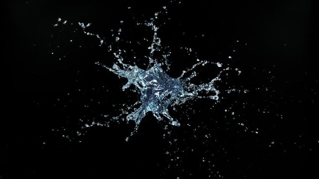Super Slow Motion of Splashing Water Isolated on Black Background . Filmed on High Speed Cinematic Camera at 1000 FPS