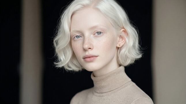 Albino Aesthetic Portrait of Young Woman Expressing Inclusivity and Natural Diversity