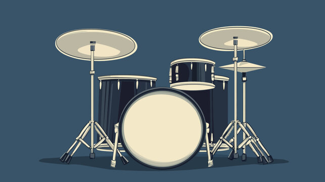 Digital illustration of a drum set with cymbals on a dark background