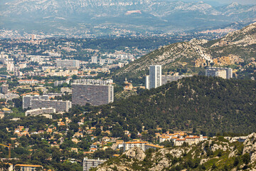 Fototapeta premium Marseille city and limestone hills, Provence, view from Marseilleveyre