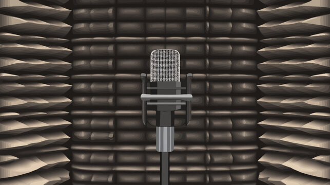 A professional recording microphone in an acoustic soundproof booth
