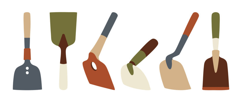 Garden Hand Tools Set, Flat Minimalist Illustration of Gardening Equipment for Planting and Soil Maintenance, Decorative Icons for Home Agriculture and Vegetable Patch Hobbyists on White Background
