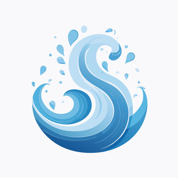 Stylized Blue Water Wave and Splashes Illustration