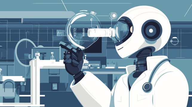 Robot scientist inspecting test tube in laboratory environment