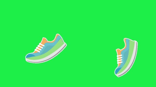 Animated colorful running shoes on green screen background for sports fitness walking and exercise video