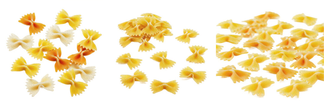 Isolated Italian Farfalle Pasta Set Scattered Uncooked Bow Tie Durum Wheat Pasta Pieces High Quality Food Ingredient Graphic Element PNG Asset