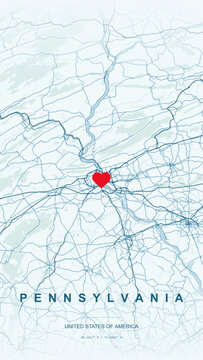 Modern minimalist vector map of Pennsylvania, USA. High-quality scalable illustration of Pennsylvania state borders, Philadelphia and Pittsburgh city grids for posters and design.