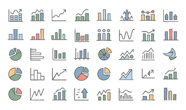 Colorful hand drawn charts and graphs showing business trends and data analysis