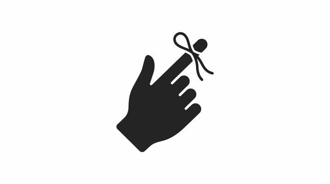A high contrast black icon featuring a human hand with a tied ribbon string around the index finger as a visual symbol for memory and task reminder