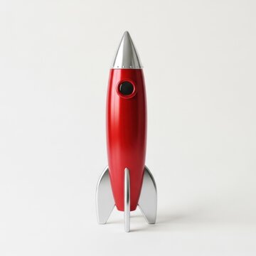 Shiny red rocket on white background