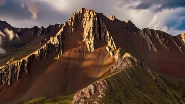 Rainbow Mountain, Peru. Also known as Cerro Colorado near to Cusco. Aerial View in Time lapse.