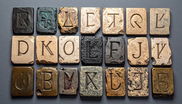 Collection of Ancient Phoenician Alphabet Tablets, Carved in Stone, Representing Early Written Communication