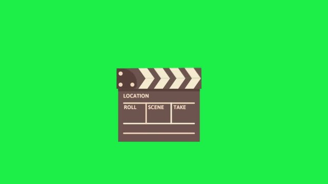 Movie clapper board animation on green screen background for cinema video editing and production overlay