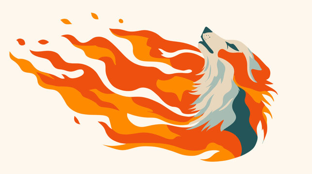 Artistic depiction of a wolf exhaling flames with stylized features