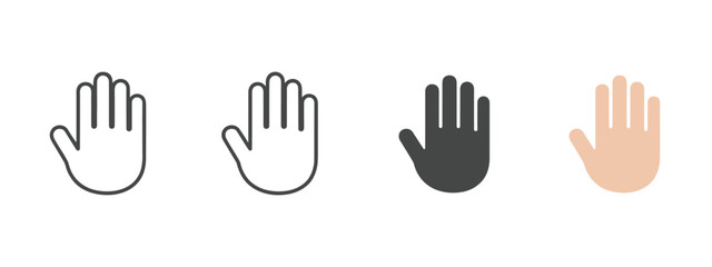 Fototapeta premium Four hand showing stop gesture in outline filled and solid styles
