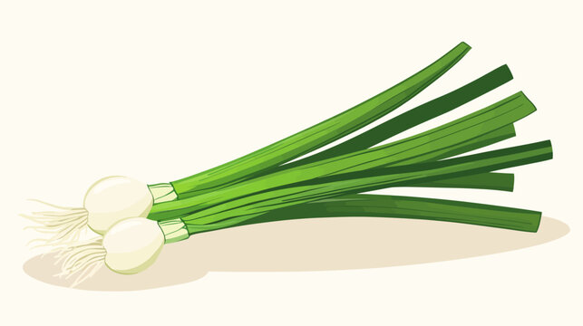 Illustration of green onions with roots and long stems on a light background
