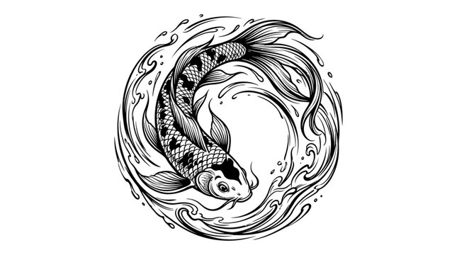 Koi Fish Swimming In Circle.