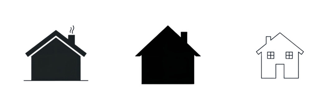 Set and collection of black simple house icon isolated on white background