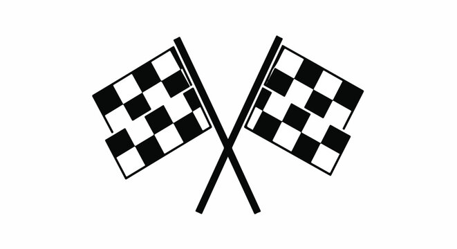 Two checkered racing flags crossed, symbolizing victory, competition, and the finish line in motorsports and events.