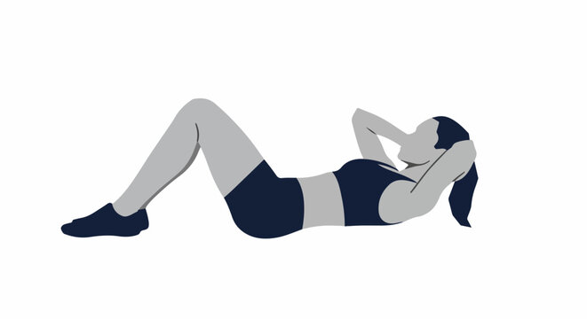 Woman doing abdominal crunches exercise on a white background, fitness and healthy lifestyle concept