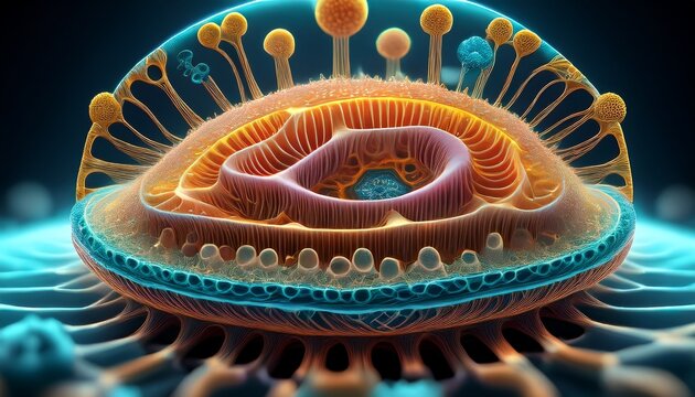 conceptual scientific visualization of cell membrane layers and structural components