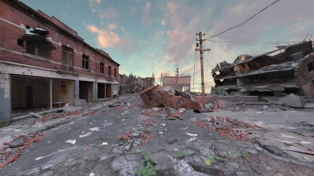 荒廃した街の風景　3DCGレンダリング