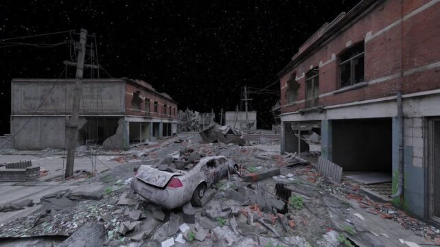 荒廃した街の風景　3DCGレンダリング