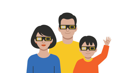 Fototapeta premium Family Wearing Eclipse Glasses for Solar Event Viewing