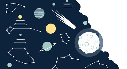 Cosmic Abstract Background with Constellations, Planets, and Comet © Tora