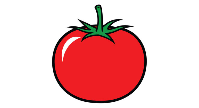 Cartoon tomato illustration with stem and calyx isolated on white