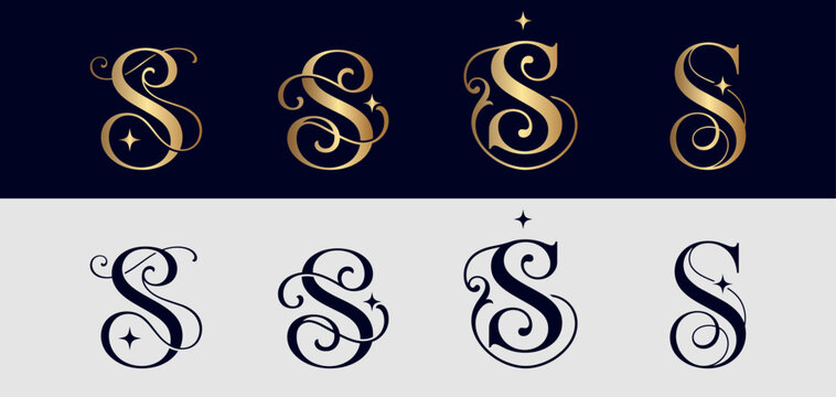 Stylish letter S logo in gold and dark blue, vintage style with star detail.