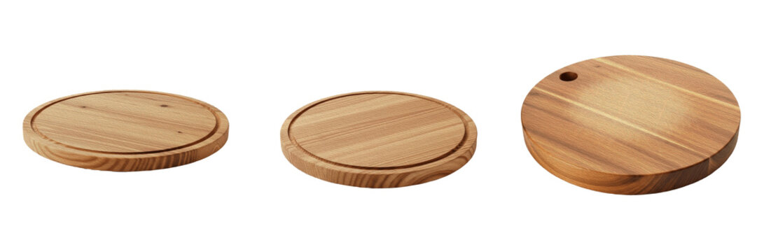 Small Round Wooden Plate or Trivet with Raised Edge Isolated on White Background for Tableware Accessories and Rustic Home Decor Product Placements