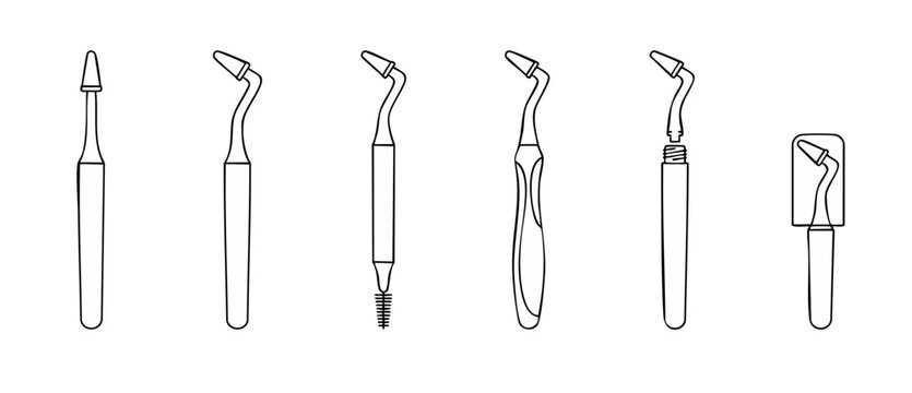 Dental Interdental Brush Set Line Icon Collection for Oral Care, Professional Teeth Cleaning Tools, Orthodontic Equipment, Gum Health Hygiene Vector Illustration, Isolated on White Background for Dent