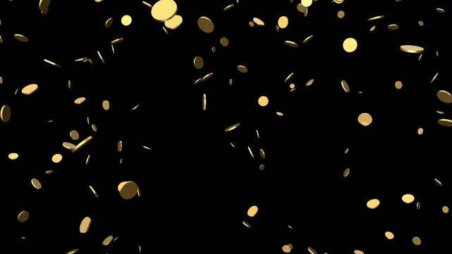 Flying gold coins. Money rain motion. Wealth concept background. Embedded transparency