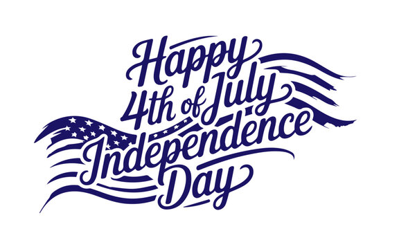 Happy Fourth of July! This is a handwritten typographic text with an abstract wavy flag on a white background.