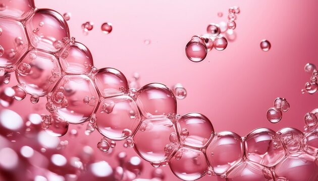 collagen or retinol or ceramide molecule cosmetic moisturizing ingredient molecular structure swatch bubbles moisturizer liquid essence serum or toner beauty and cosmetics pink background