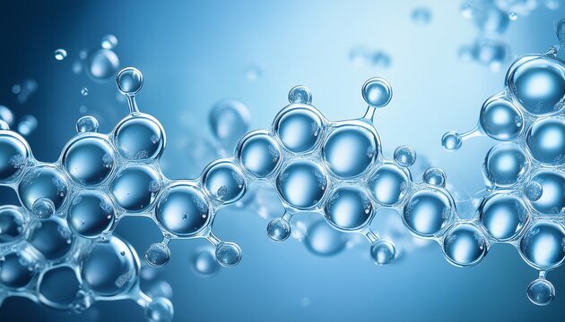 collagen or retinol or ceramide molecule cosmetic moisturizing ingredient banner molecular structure swatch bubbles moisturizer liquid essence serum or toner beauty and cosmetics blue background