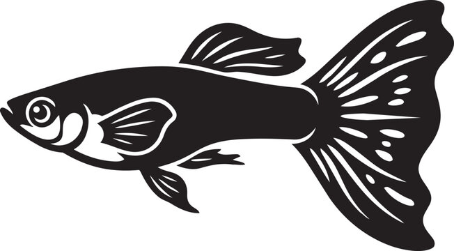 Black silhouette of a guppy fish simple vector illustration for aquatic themes isolated on white background