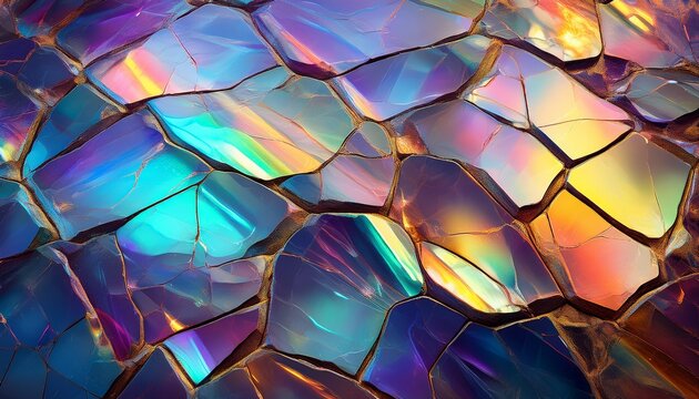 digital wallpaper background of a cracked iridescent and opalescent surface texture polished spectrum colour shiny textured marble stone natural volcanic mineral pearlescent crystal rock pattern